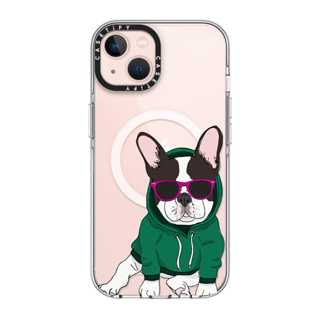 Megan Roy x CASETiFY iPhone 13 ケース クリア クリア ケース MagSafe対応 Hipster Frenchie - Black and White