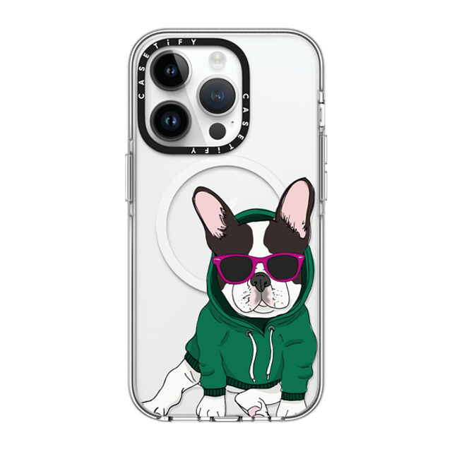 Megan Roy x CASETiFY iPhone 14 Pro ケース クリア クリア ケース MagSafe対応 Hipster Frenchie - Black and White