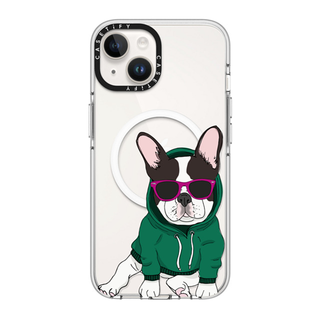 Megan Roy x CASETiFY iPhone 14 ケース クリア クリア ケース MagSafe対応 Hipster Frenchie - Black and White