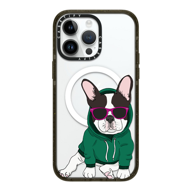 Megan Roy x CASETiFY iPhone 14 Pro Max ケース ブラック インパクトケース MagSafe対応 Hipster Frenchie - Black and White