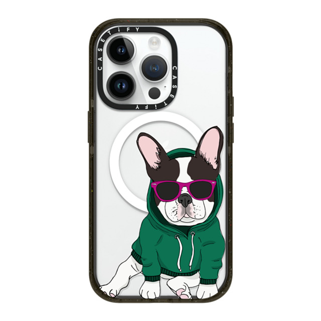 Megan Roy x CASETiFY iPhone 14 Pro ケース ブラック インパクトケース MagSafe対応 Hipster Frenchie - Black and White