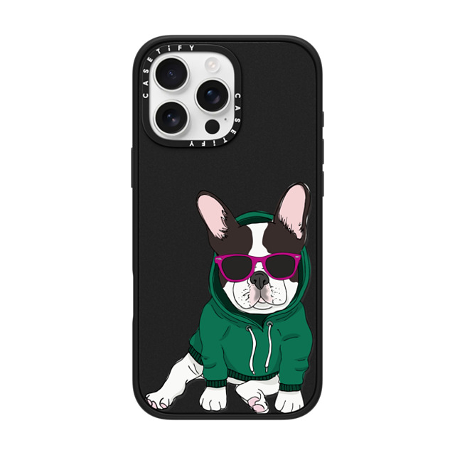 Megan Roy x CASETiFY iPhone 16 Pro Max ケース マットブラック インパクトケース MagSafe対応 Hipster Frenchie - Black and White