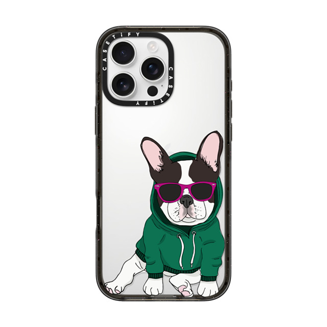 Megan Roy x CASETiFY iPhone 16 Pro Max ケース ブラック インパクトケース Hipster Frenchie - Black and White