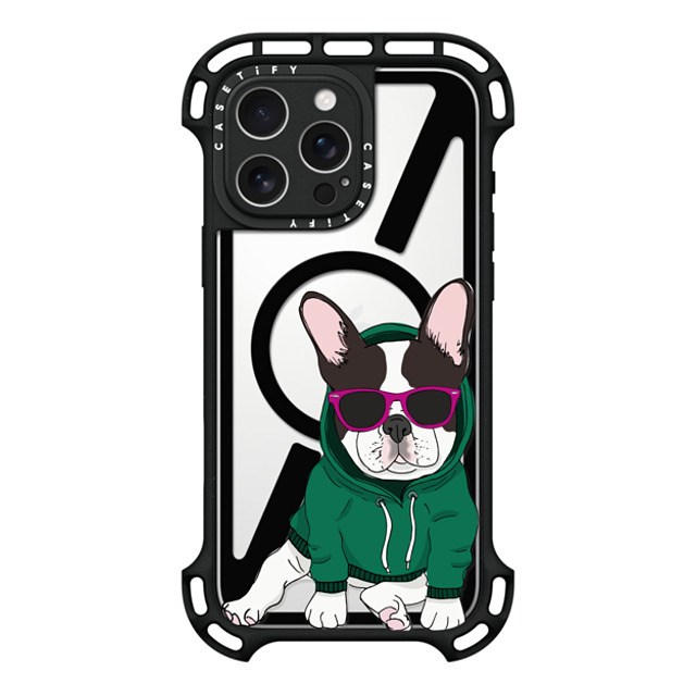 Megan Roy x CASETiFY iPhone 16 Pro Max ケース ブラック ウルトラ バウンスケース MagSafe対応 Hipster Frenchie - Black and White