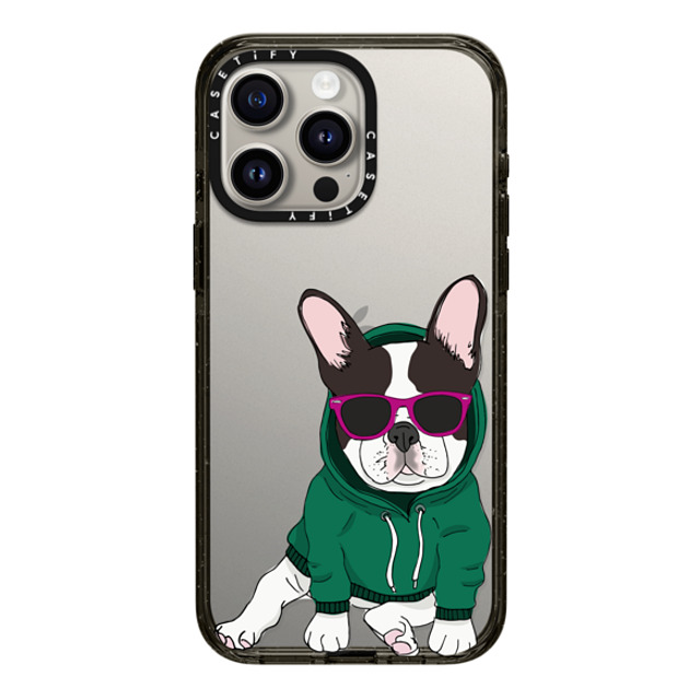 Megan Roy x CASETiFY iPhone 15 Pro Max ケース ブラック インパクトケース Hipster Frenchie - Black and White