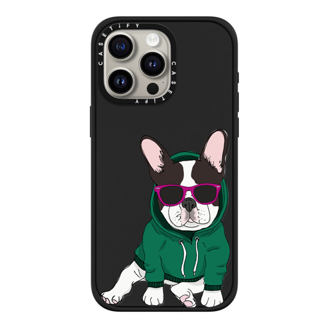 Megan Roy x CASETiFY iPhone 15 Pro Max ケース マットブラック インパクトケース MagSafe対応 Hipster Frenchie - Black and White