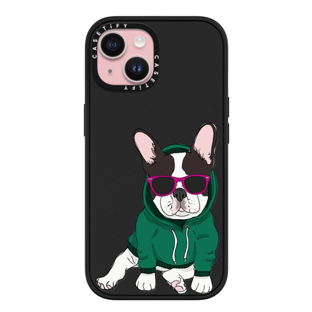 Megan Roy x CASETiFY iPhone 15 ケース マットブラック インパクトケース MagSafe対応 Hipster Frenchie - Black and White