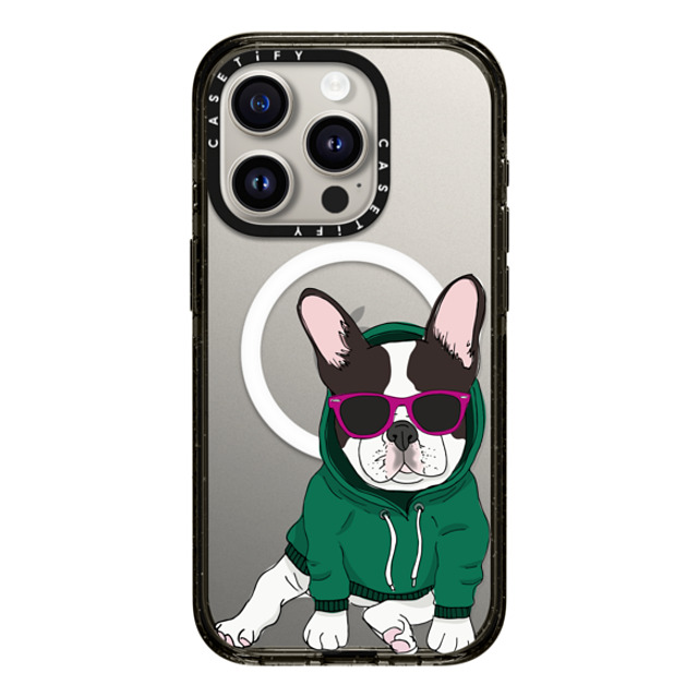 Megan Roy x CASETiFY iPhone 15 Pro ケース ブラック インパクトケース MagSafe対応 Hipster Frenchie - Black and White