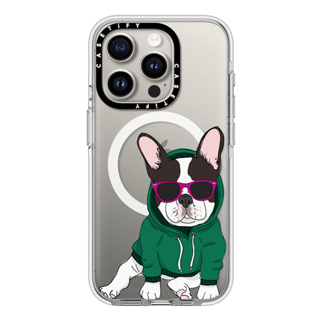 Megan Roy x CASETiFY iPhone 15 Pro ケース クリア クリア ケース MagSafe対応 Hipster Frenchie - Black and White