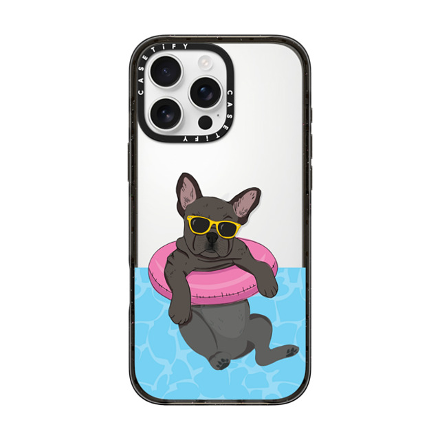 Megan Roy x CASETiFY iPhone 16 Pro Max ケース Dog,Animal ブラック インパクトケース Swimming Frenchie (Black) Back to School Megan Roy x CASETiFY iPhone 16 Pro Max ケース Dog,Animal ブラック インパクトケース Swimming Frenchie (Black) Back to School