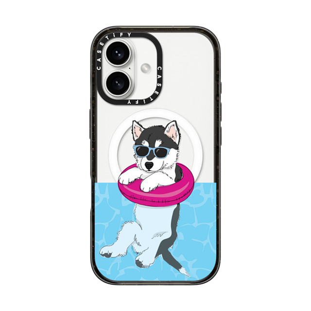 Megan Roy x CASETiFY iPhone 16 ケース Dog,Animal ブラック インパクトケース MagSafe対応 Swimming Husky Father's Day Megan Roy x CASETiFY iPhone 16 ケース Dog,Animal ブラック インパクトケース MagSafe対応 Swimming Husky Father's Day