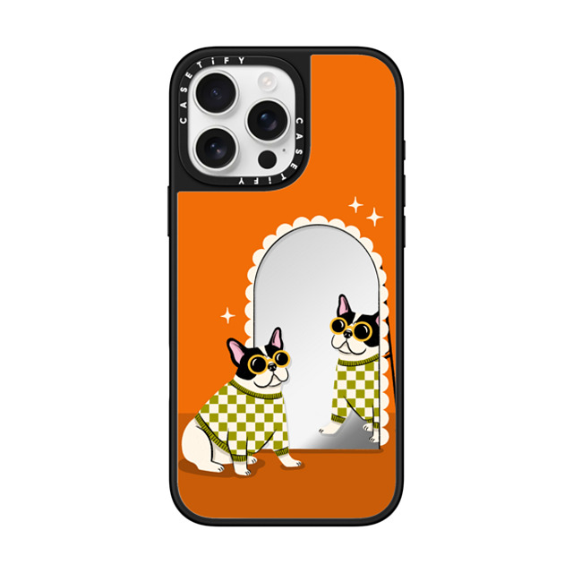 Megan Roy x CASETiFY iPhone 16 Pro Max ケース Dog,Cartoon Silver on Black ミラーケース MagSafe対応 Checkered French Bulldog Mirror Father's Day Megan Roy x CASETiFY iPhone 16 Pro Max ケース Dog,Cartoon Silver on Black ミラーケース MagSafe対応 Checkered French Bulldog Mirror Father's Day