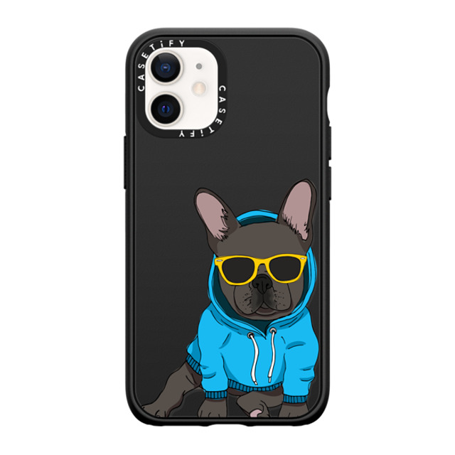 Megan Roy x CASETiFY iPhone 12 mini ケース マットブラック インパクトケース MagSafe対応 Hipster Frenchie - Black