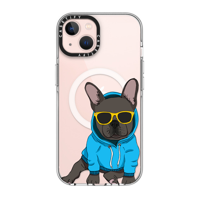 Megan Roy x CASETiFY iPhone 13 ケース クリア クリア ケース MagSafe対応 Hipster Frenchie - Black