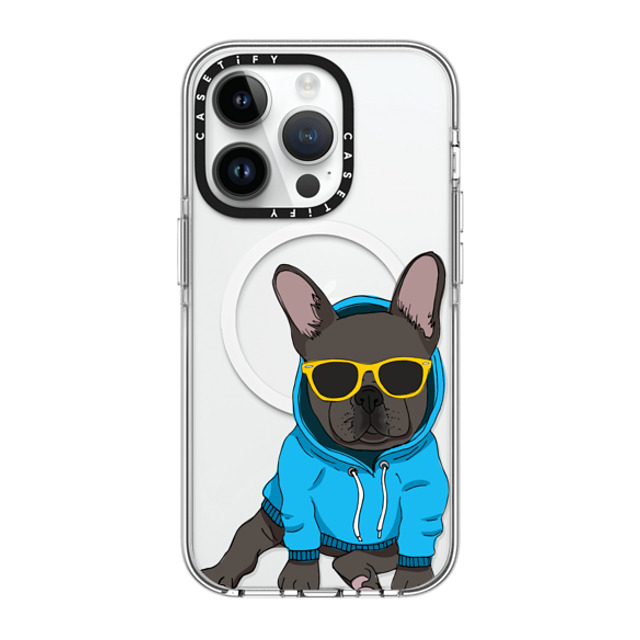 Megan Roy x CASETiFY iPhone 14 Pro ケース クリア クリア ケース MagSafe対応 Hipster Frenchie - Black