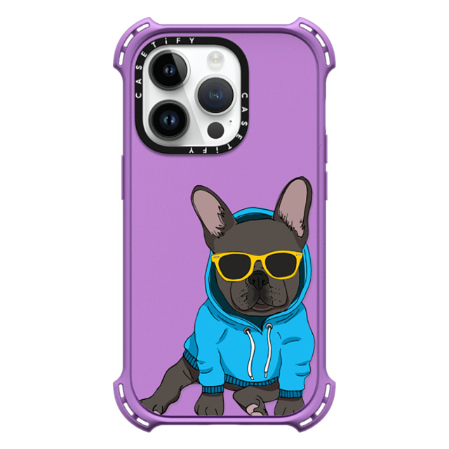 Megan Roy x CASETiFY iPhone 14 Pro ケース Matte Purple バウンスケース Hipster Frenchie - Black