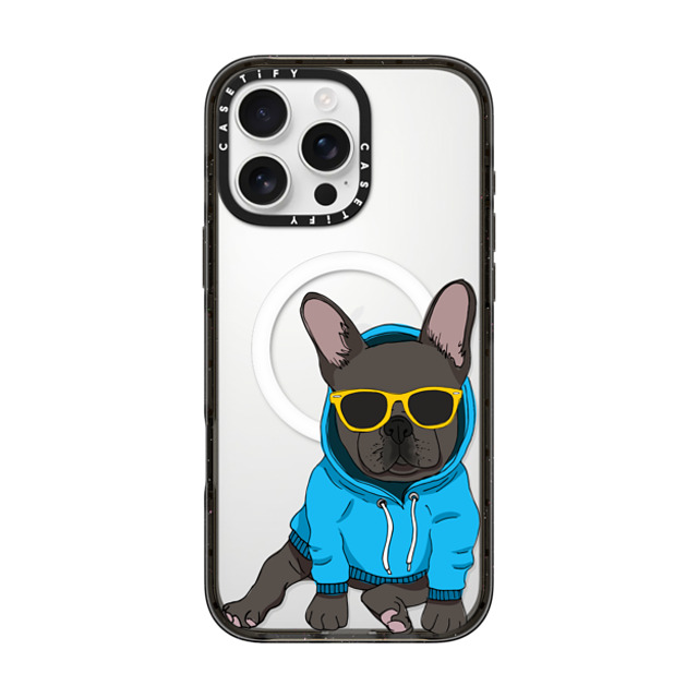 Megan Roy x CASETiFY iPhone 16 Pro Max ケース ブラック インパクトケース MagSafe対応 Hipster Frenchie - Black