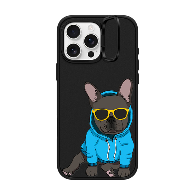 Megan Roy x CASETiFY iPhone 16 Pro Max ケース マットブラック インパクトリングスタンドケース MagSafe対応 Hipster Frenchie - Black