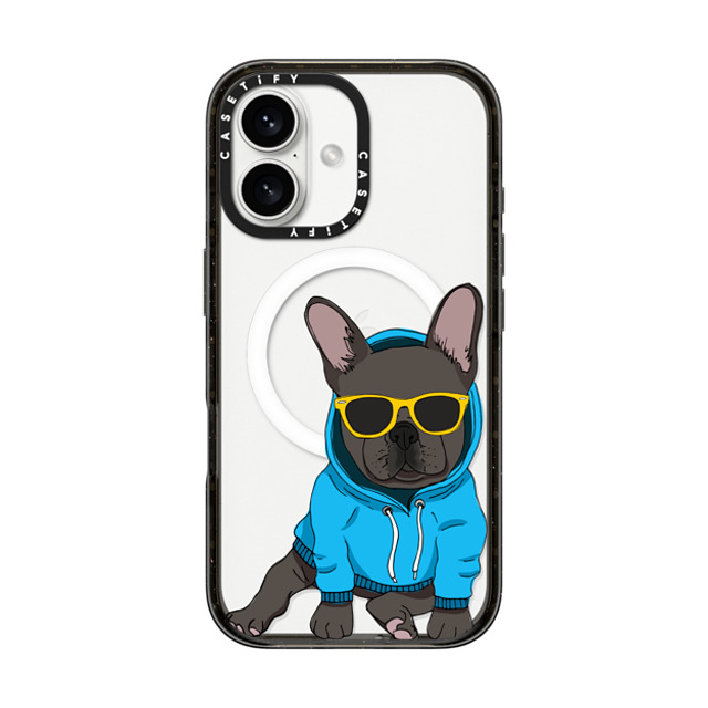 Megan Roy x CASETiFY iPhone 16 ケース ブラック インパクトケース MagSafe対応 Hipster Frenchie - Black