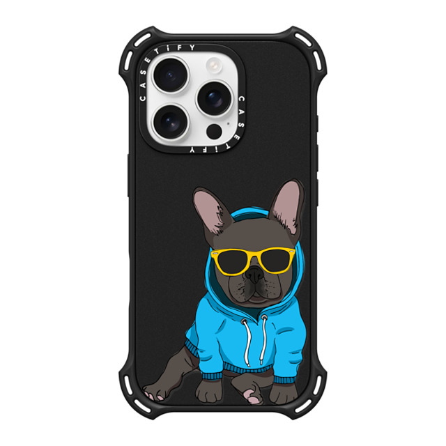 Megan Roy x CASETiFY iPhone 16 Pro ケース マットブラック バウンスケース Hipster Frenchie - Black