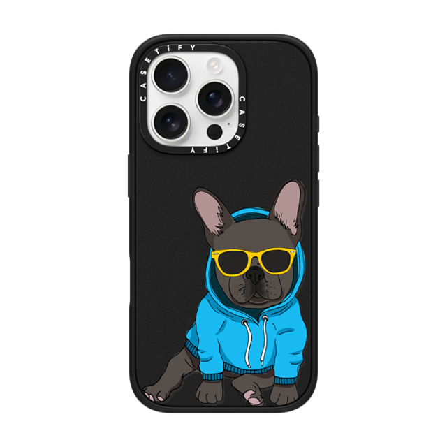 Megan Roy x CASETiFY iPhone 16 Pro ケース マットブラック インパクトケース MagSafe対応 Hipster Frenchie - Black