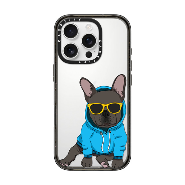 Megan Roy x CASETiFY iPhone 16 Pro ケース ブラック インパクトケース Hipster Frenchie - Black