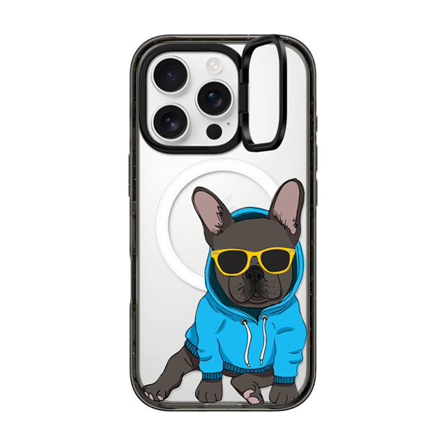 Megan Roy x CASETiFY iPhone 16 Pro ケース ブラック インパクトリングスタンドケース MagSafe対応 Hipster Frenchie - Black