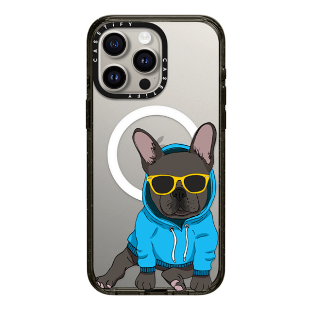 Megan Roy x CASETiFY iPhone 15 Pro Max ケース ブラック インパクトケース MagSafe対応 Hipster Frenchie - Black