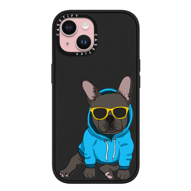 Megan Roy x CASETiFY iPhone 15 ケース マットブラック インパクトケース MagSafe対応 Hipster Frenchie - Black