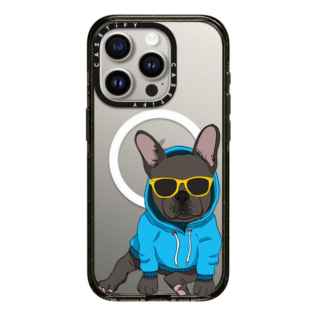 Megan Roy x CASETiFY iPhone 15 Pro ケース ブラック インパクトケース MagSafe対応 Hipster Frenchie - Black