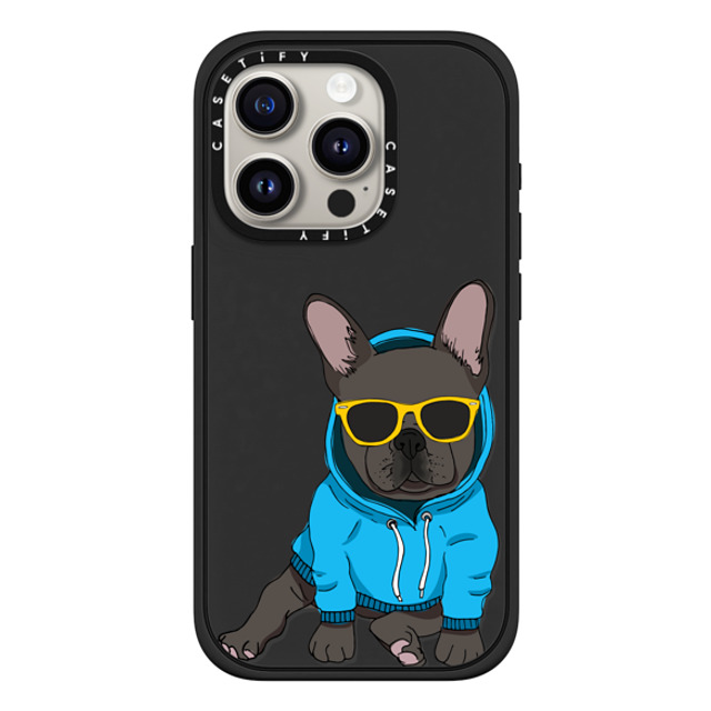 Megan Roy x CASETiFY iPhone 15 Pro ケース マットブラック インパクトケース MagSafe対応 Hipster Frenchie - Black