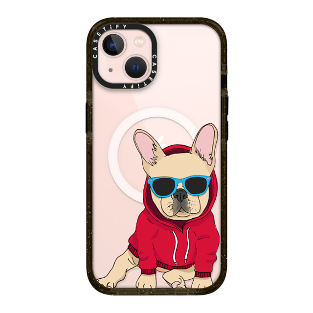 Megan Roy x CASETiFY iPhone 13 ケース ブラック インパクトケース MagSafe対応 Hipster Frenchie - Fawn