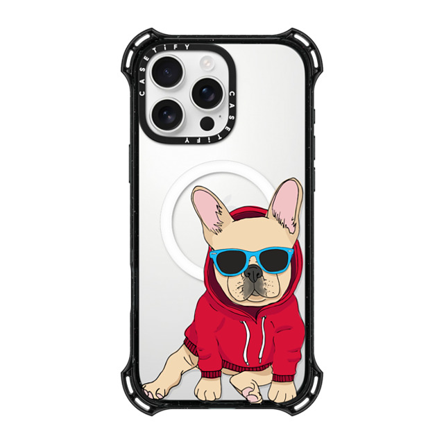 Megan Roy x CASETiFY iPhone 16 Pro Max ケース ブラック バウンスケース Hipster Frenchie - Fawn