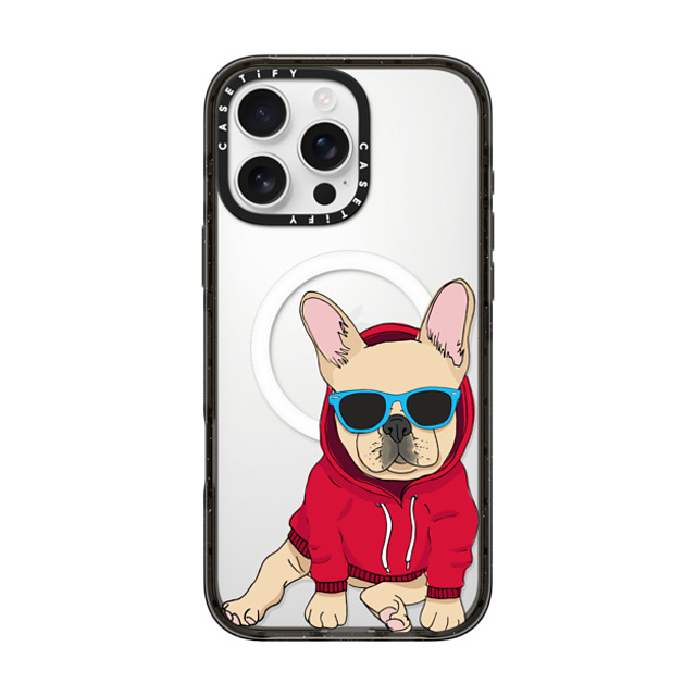 Megan Roy x CASETiFY iPhone 16 Pro Max ケース ブラック インパクトケース MagSafe対応 Hipster Frenchie - Fawn