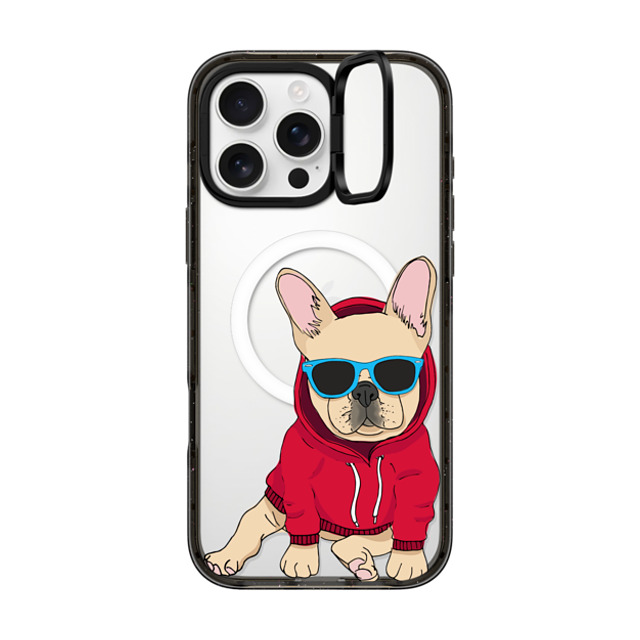 Megan Roy x CASETiFY iPhone 16 Pro Max ケース ブラック インパクトリングスタンドケース MagSafe対応 Hipster Frenchie - Fawn