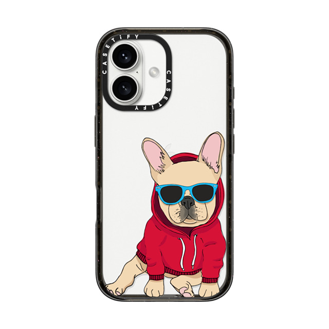 Megan Roy x CASETiFY iPhone 16 ケース ブラック インパクトケース Hipster Frenchie - Fawn