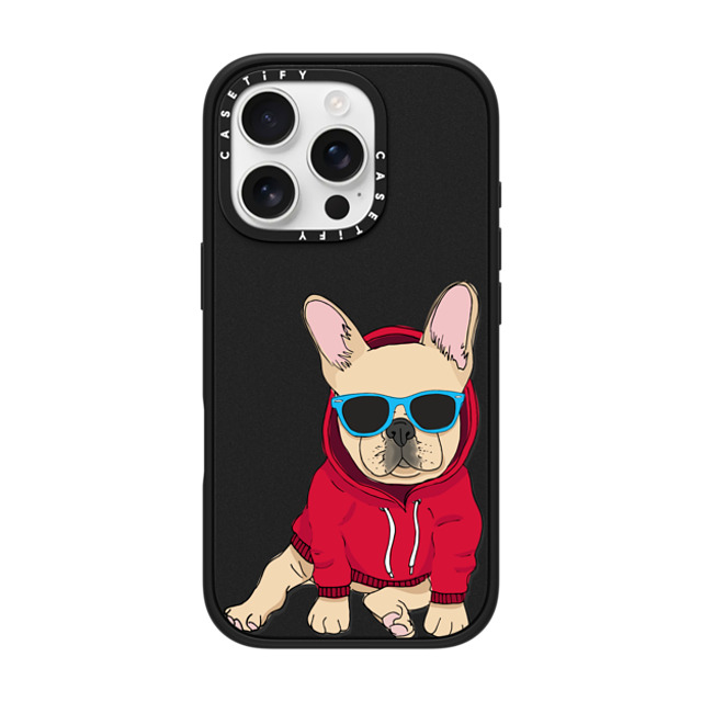 Megan Roy x CASETiFY iPhone 16 Pro ケース マットブラック インパクトケース MagSafe対応 Hipster Frenchie - Fawn