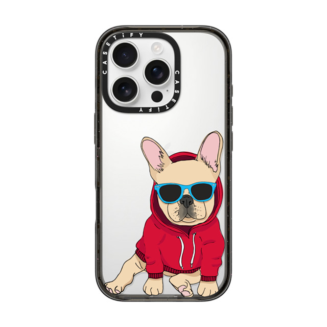 Megan Roy x CASETiFY iPhone 16 Pro ケース ブラック インパクトケース Hipster Frenchie - Fawn