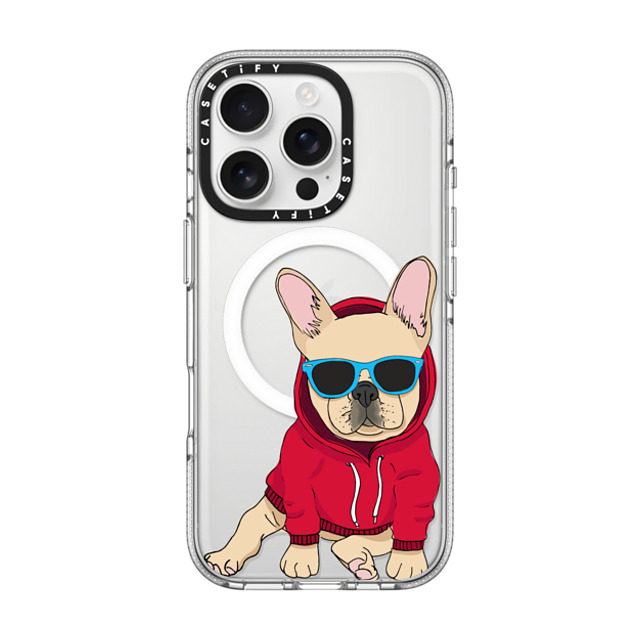 Megan Roy x CASETiFY iPhone 16 Pro ケース クリア クリア ケース MagSafe対応 Hipster Frenchie - Fawn