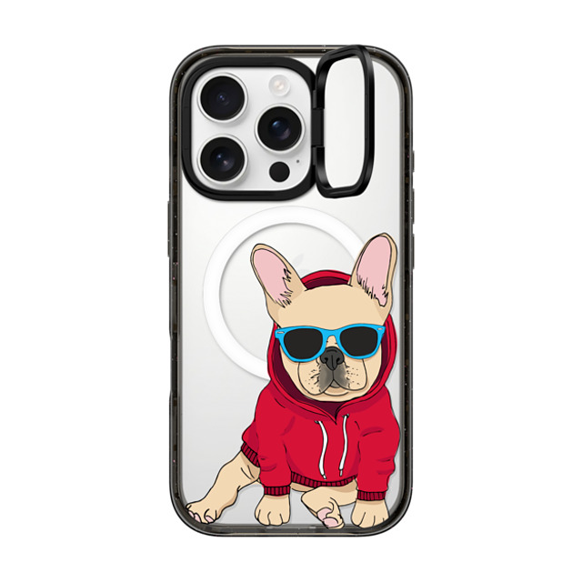 Megan Roy x CASETiFY iPhone 16 Pro ケース ブラック インパクトリングスタンドケース MagSafe対応 Hipster Frenchie - Fawn