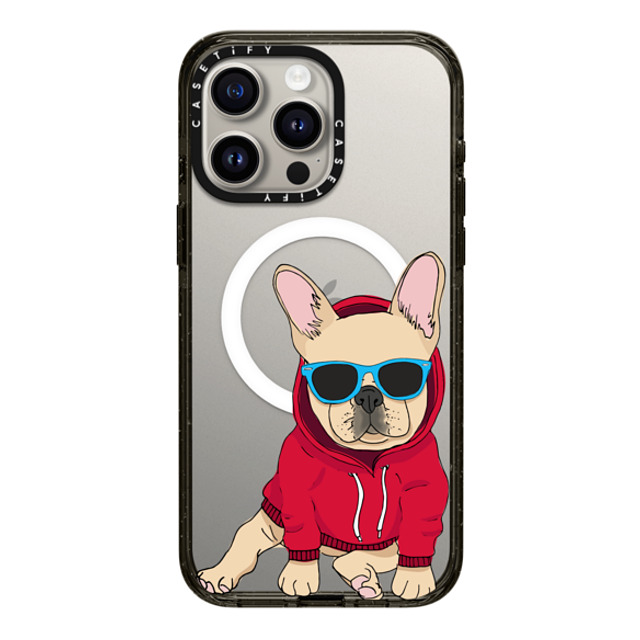 Megan Roy x CASETiFY iPhone 15 Pro Max ケース ブラック インパクトケース MagSafe対応 Hipster Frenchie - Fawn