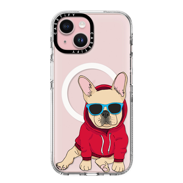 Megan Roy x CASETiFY iPhone 15 ケース クリア クリア ケース MagSafe対応 Hipster Frenchie - Fawn