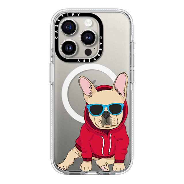 Megan Roy x CASETiFY iPhone 15 Pro ケース クリア クリア ケース MagSafe対応 Hipster Frenchie - Fawn