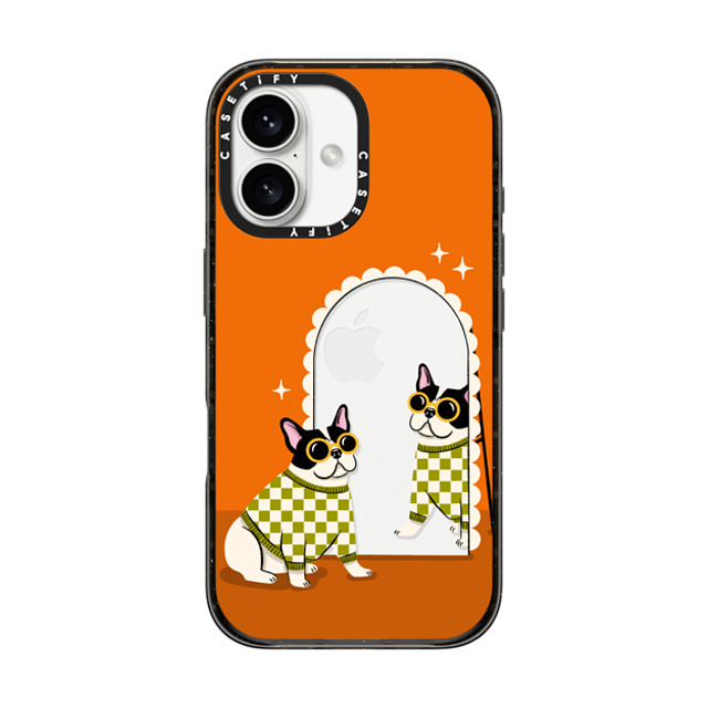 Megan Roy x CASETiFY iPhone 16 ケース Dog,Cartoon ブラック インパクトケース Checkered French Bulldog Mirror Father's Day Megan Roy x CASETiFY iPhone 16 ケース Dog,Cartoon ブラック インパクトケース Checkered French Bulldog Mirror Father's Day