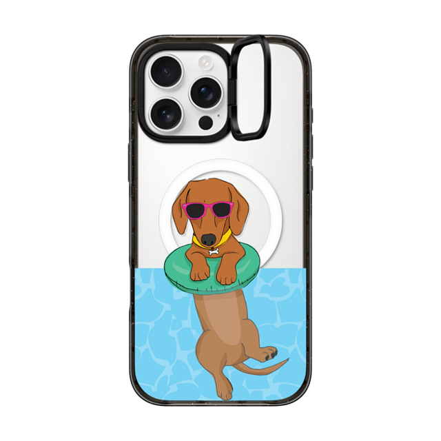 Megan Roy x CASETiFY iPhone 16 Pro Max ケース ブラック インパクトリングスタンドケース MagSafe対応 Swimming Dachshund