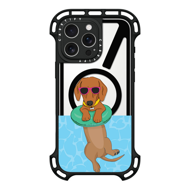 Megan Roy x CASETiFY iPhone 16 Pro Max ケース ブラック ウルトラ バウンスケース MagSafe対応 Swimming Dachshund