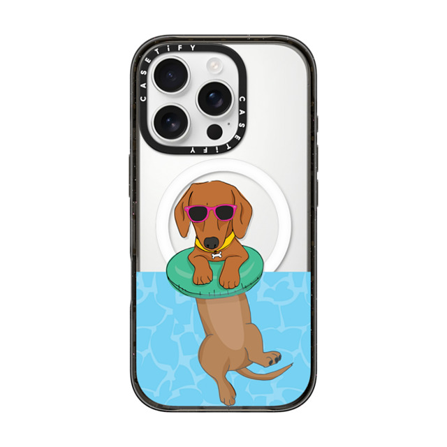 Megan Roy x CASETiFY iPhone 16 Pro ケース ブラック インパクトケース MagSafe対応 Swimming Dachshund