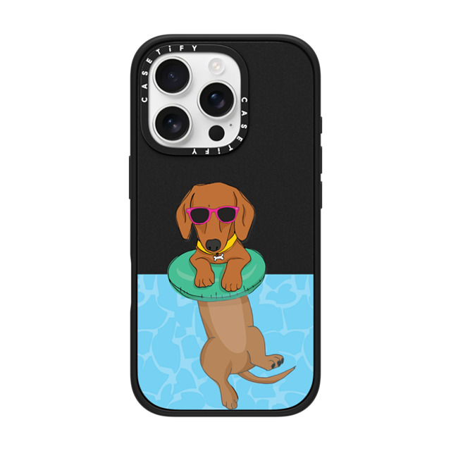 Megan Roy x CASETiFY iPhone 16 Pro ケース マットブラック インパクトケース MagSafe対応 Swimming Dachshund