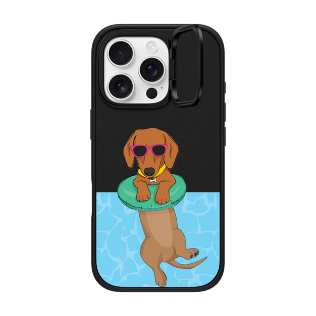 Megan Roy x CASETiFY iPhone 16 Pro ケース マットブラック インパクトリングスタンドケース MagSafe対応 Swimming Dachshund