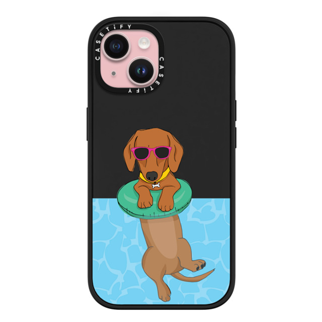 Megan Roy x CASETiFY iPhone 15 ケース マットブラック インパクトケース MagSafe対応 Swimming Dachshund